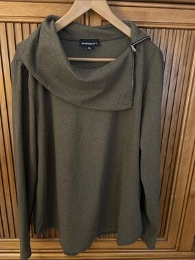 Fortune+Ivy Rich Brown Cowl Neck Sweater with Zip Detail
